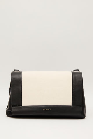 Canvas Faux Leather Flap Bag Beige