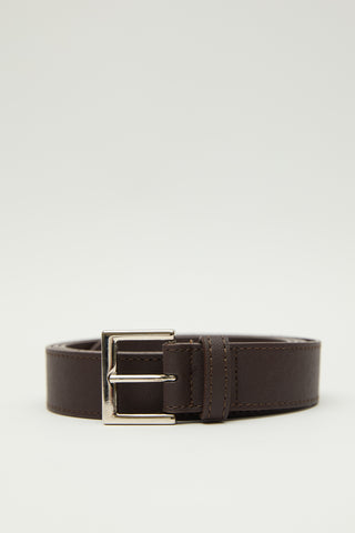 Wide Buckle Long Faux Leather Belt Brown