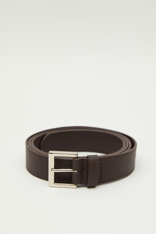 Wide Buckle Long Faux Leather Belt Brown