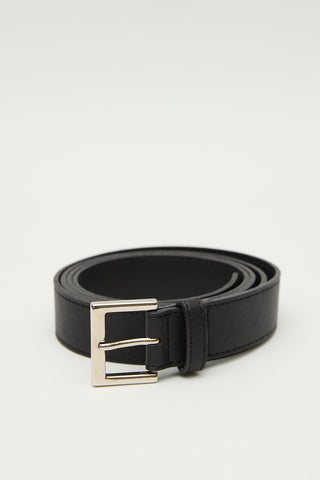 Wide Buckle Long Faux Leather Belt Black