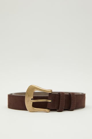 Suede Faux Leather Buckle Belt Brown