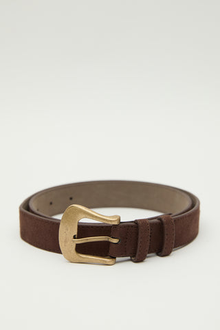 Suede Faux Leather Buckle Belt Brown