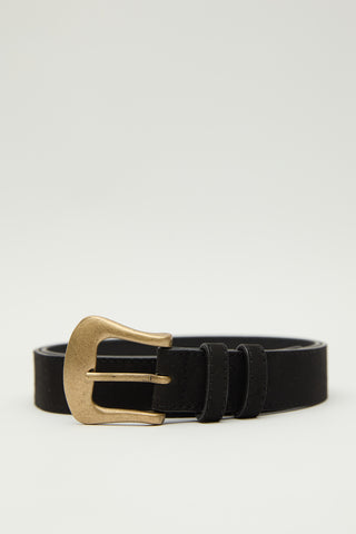 Suede Faux Leather Buckle Belt Black