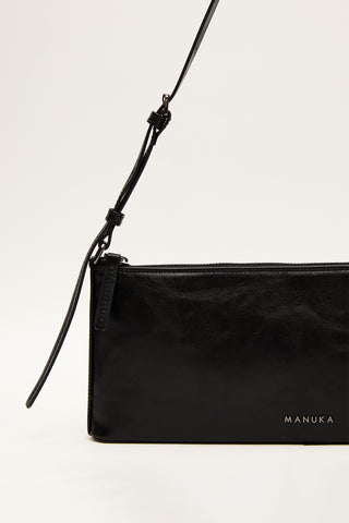 Thin Strap Baguette Bag Black