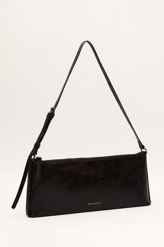 Thin Strap Baguette Bag Black