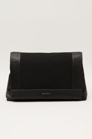 Canvas Faux Leather Flap Bag Black