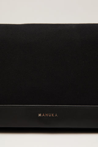 Canvas Faux Leather Flap Bag Black