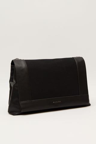 Canvas Faux Leather Flap Bag Black