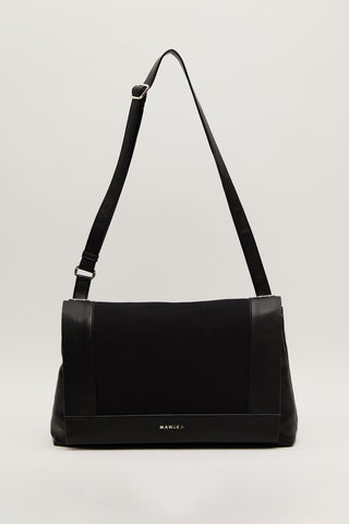 Canvas Faux Leather Flap Bag Black