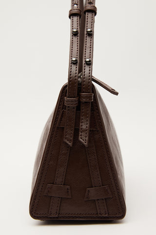 Prism Shaped Faux Leather Bag Dark Brown