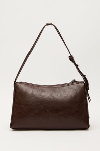 Prism Shaped Faux Leather Bag Dark Brown