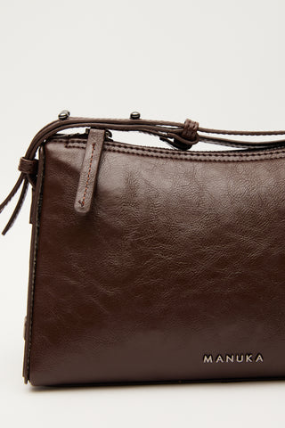 Prism Shaped Faux Leather Bag Dark Brown