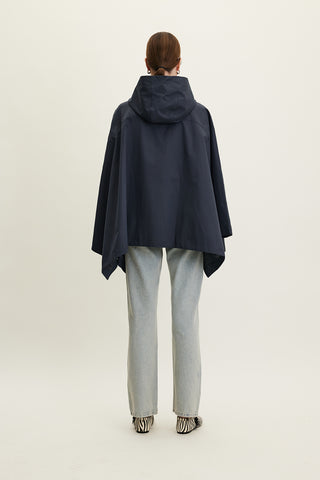 Cape Trench Coat With Bag Detail Navy Blue