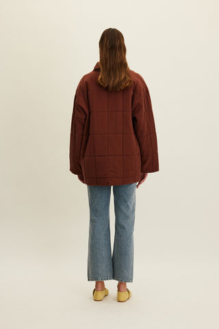 High-Neck Quilted Jacket Copper