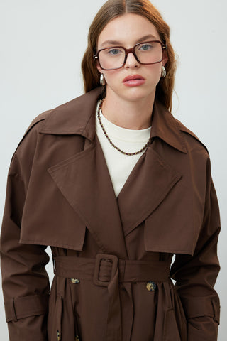 Double-Breasted Trench Coat With Buttons Dark Brown