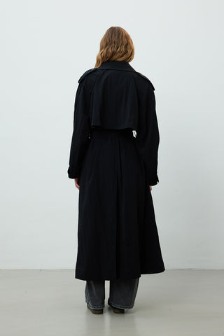 Technical Fabric Oversize Trench Coat Black