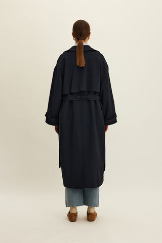 Nicola Double Breasted Trench Coat Navy Blue