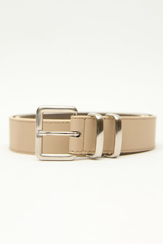 Basic Square Buckle Faux Leather Belt Beige