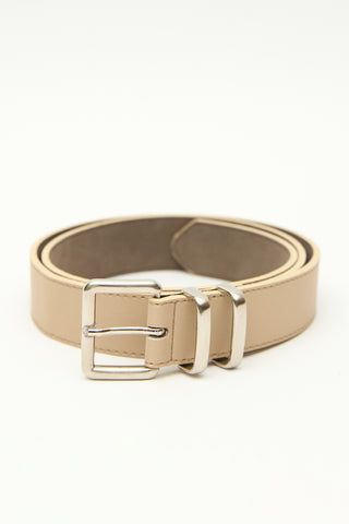 Basic Square Buckle Faux Leather Belt Beige