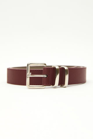 Basic Square Buckle Faux Leather Belt Burgundy