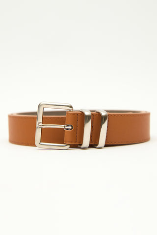 Basic Square Buckle Faux Leather Belt Camel