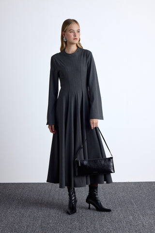 Ruffled Fit Long Dress Anthracite