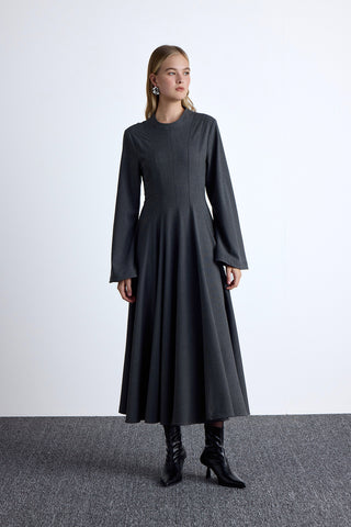 Ruffled Fit Long Dress Anthracite