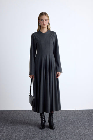 Ruffled Fit Long Dress Anthracite