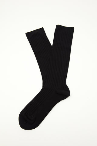 Ribbed Long Socks Black