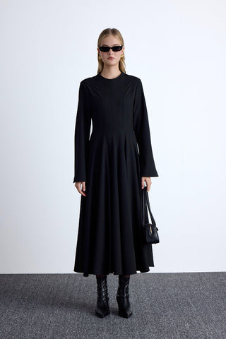 Ruffled Fit Long Dress Black