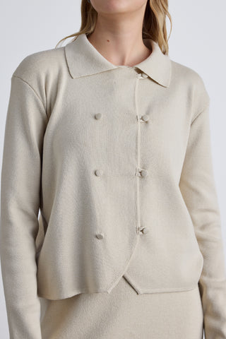 Covered Button Knit Cardigan Beige