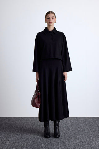 Premium Knitted Flounce Skirt Black