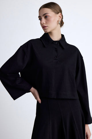 Premium Oversized Knit Blouse Black