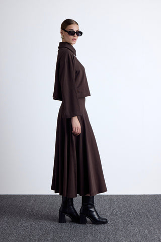 Premium Örme Volanlı Etek Kahverengi