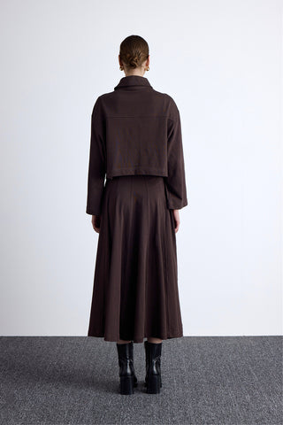 Premium Örme Volanlı Etek Kahverengi