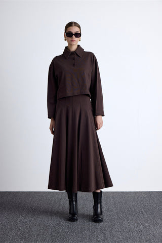 Premium Oversized Knit Blouse Brown