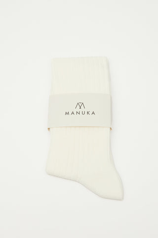 Ribbed Long Socks Ecru