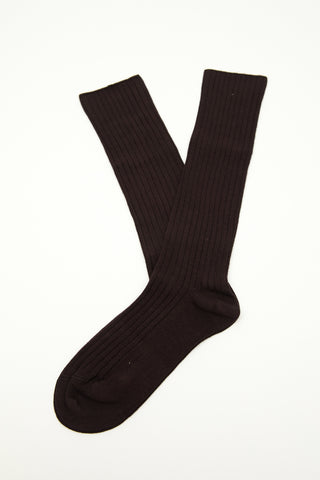 Ribbed Long Socks Dark Brown