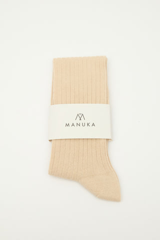 Ribbed Long Socks Beige