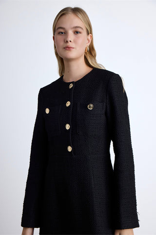 Textured Buttoned Dress Black