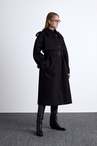 Epaulet Kaşe Mont Siyah