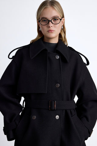 Epaulet Kaşe Mont Siyah