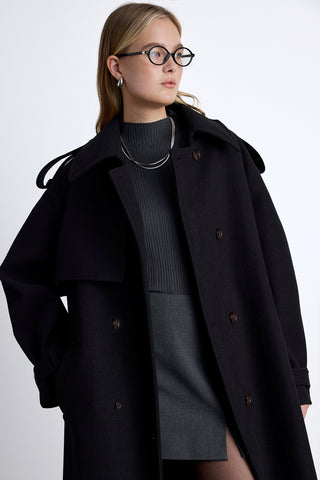 Epaulet Kaşe Mont Siyah