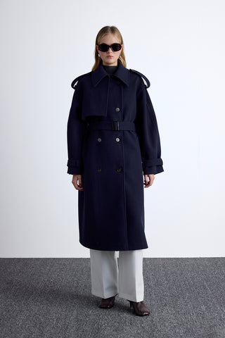 Epaulet Cachet Coat Navy Blue