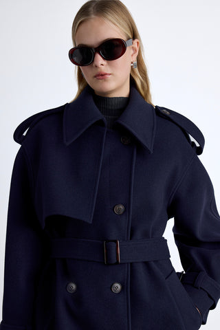 Epaulet Cachet Coat Navy Blue