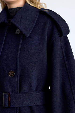 Epaulet Cachet Coat Navy Blue