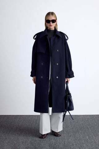 Epaulet Cachet Coat Navy Blue