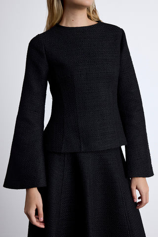 Peplum Detay Tweed Bluz Siyah