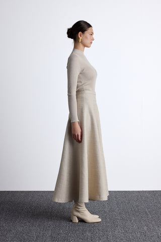 Ruffled Tweed Skirt Beige
