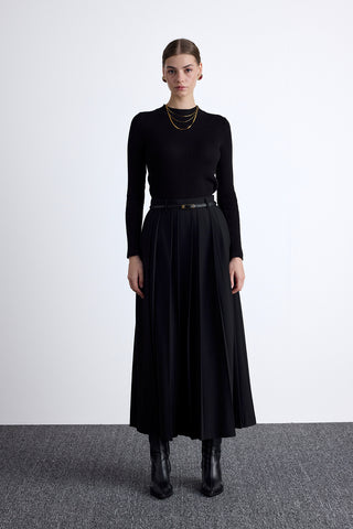 Wide Pleated Skirt Black